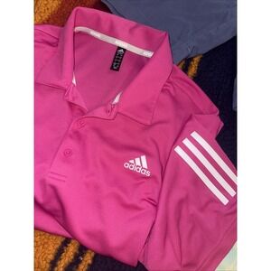 Adidas Golf Shirt Sleeve Polo Shirt Mens Large L Hot Pink Fuscia 3 Stripes Logo